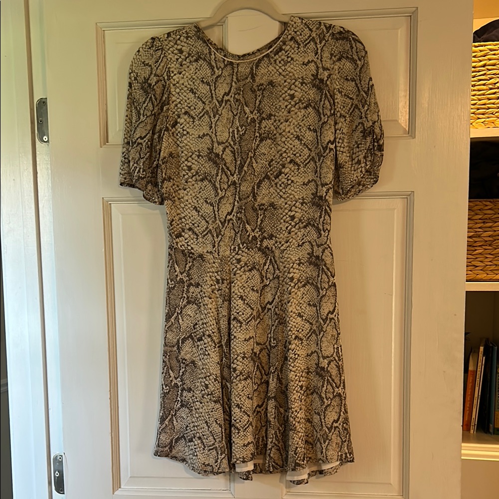 Reformation Brown And Cream Puff Sleeve Mini Dress